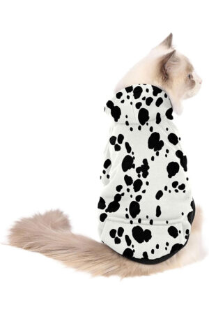 Cute Dalmatian Dog Costume, Dalmatians Print Hoodie Puppy Winter Halloween Cosplay Clothes Sweaters Outfits Pullover Pets' Sweatshirt Hoodies with Pocket for Small Dog XXS