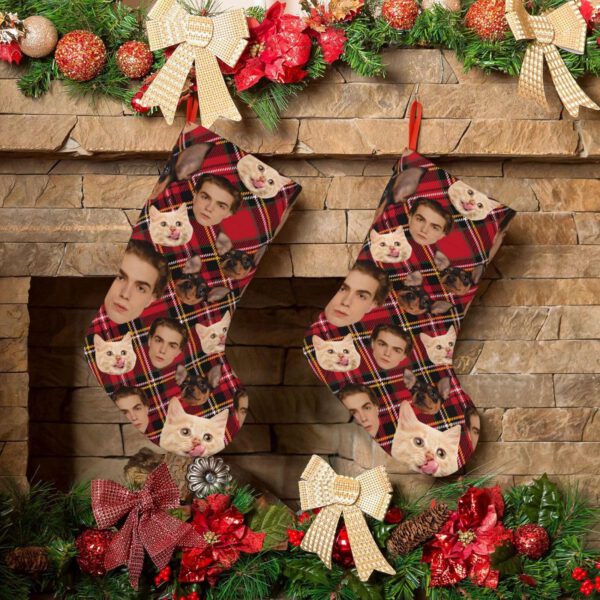 MpicChips Personalized Christmas Stockings, Christmas Decor Photo Design Customize with Your Name 18'' Stockings for Family - 图片 5
